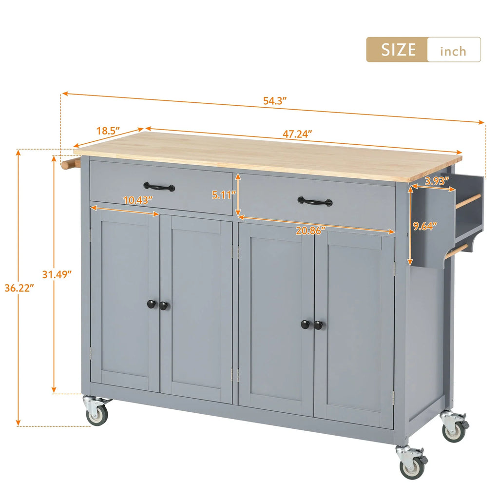 Wood Wheels Granite Grey Cart and Island Top Solid - Blue Kitchen Locking with
