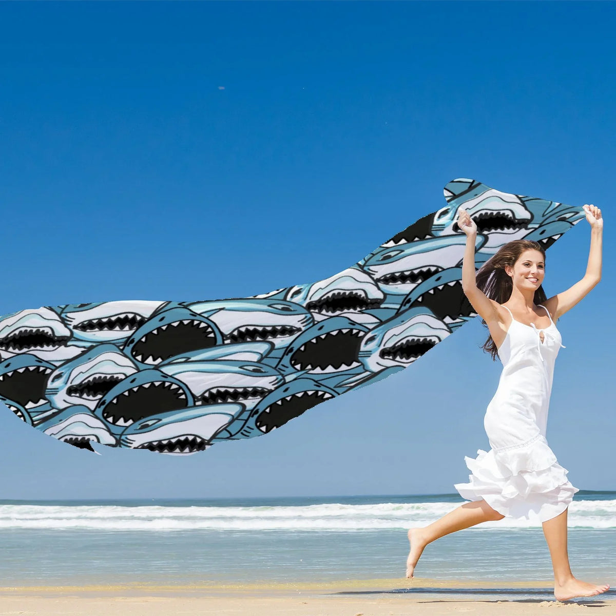Wraps Gift for Oblong Shawls Silk Women Sunscreen Large Wraps Hair Neck FREEAMG Scarf Headscarf Packed Angry Long Shark