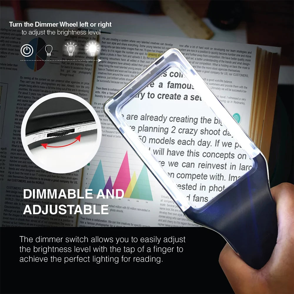 Fonts, Dimmable for & Large Vision with Fully Lit Viewing Low Small Degeneration [10 Glass LEDs]-Evenly 4X Macular Best Anti-Glare Area-The Magnifying Reading Lighted Seniors, Magnifier