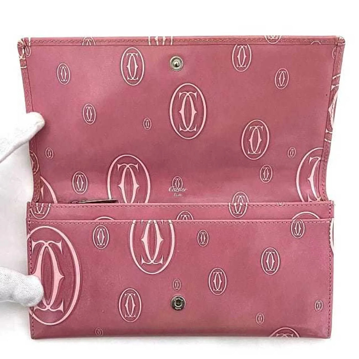 2C Birthday Pre-Owned Wallet Bifold Happy Ladies L3000951 Long Cartier (Fair) Pink Motif Leather