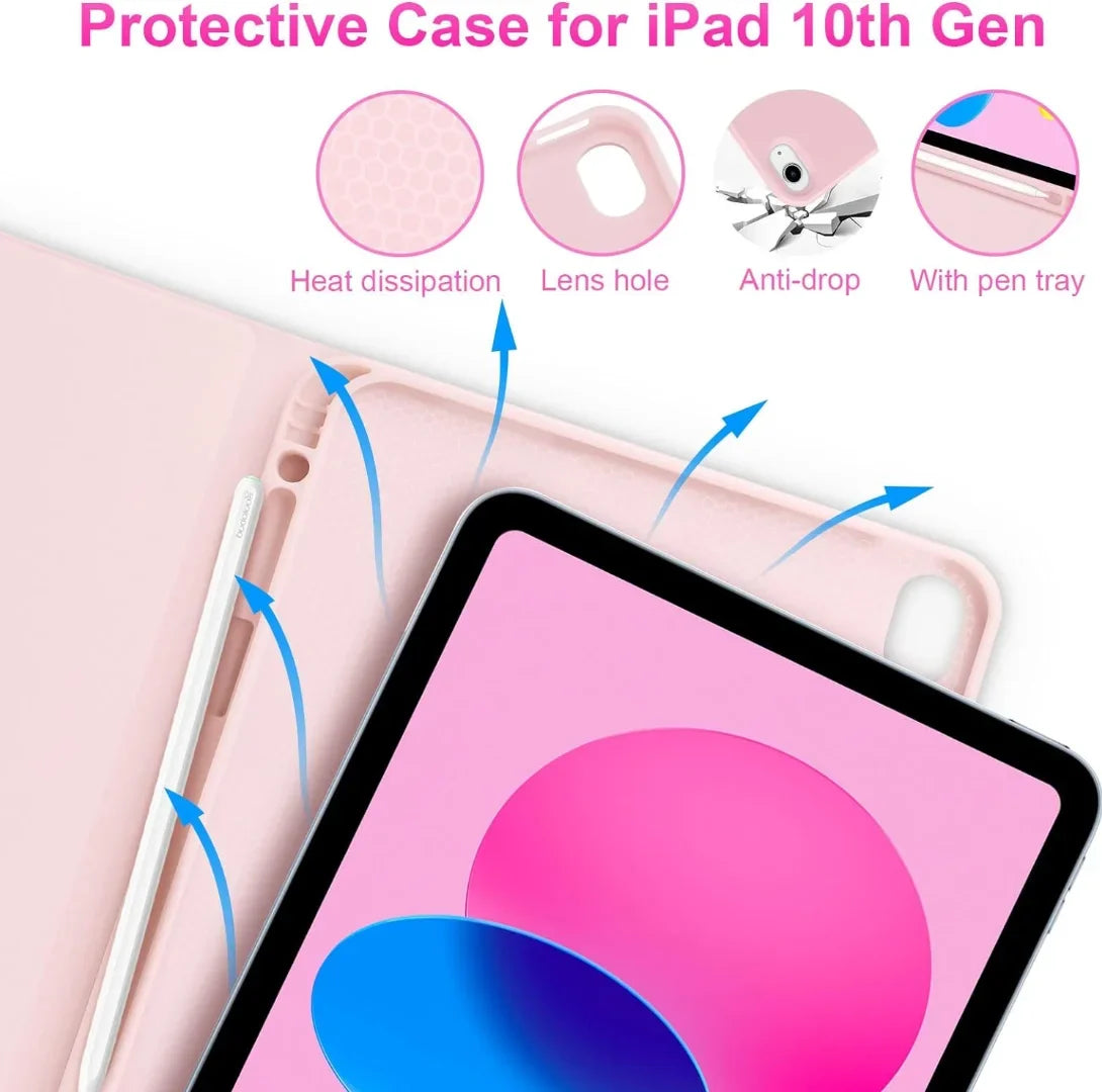 Generation, iPad Case for iPad Wireless Slim with Keyboard Pencil Protective Holder, 10th 10th Case Case 10.9 Detachable -pink Inch Generation Keyboard for