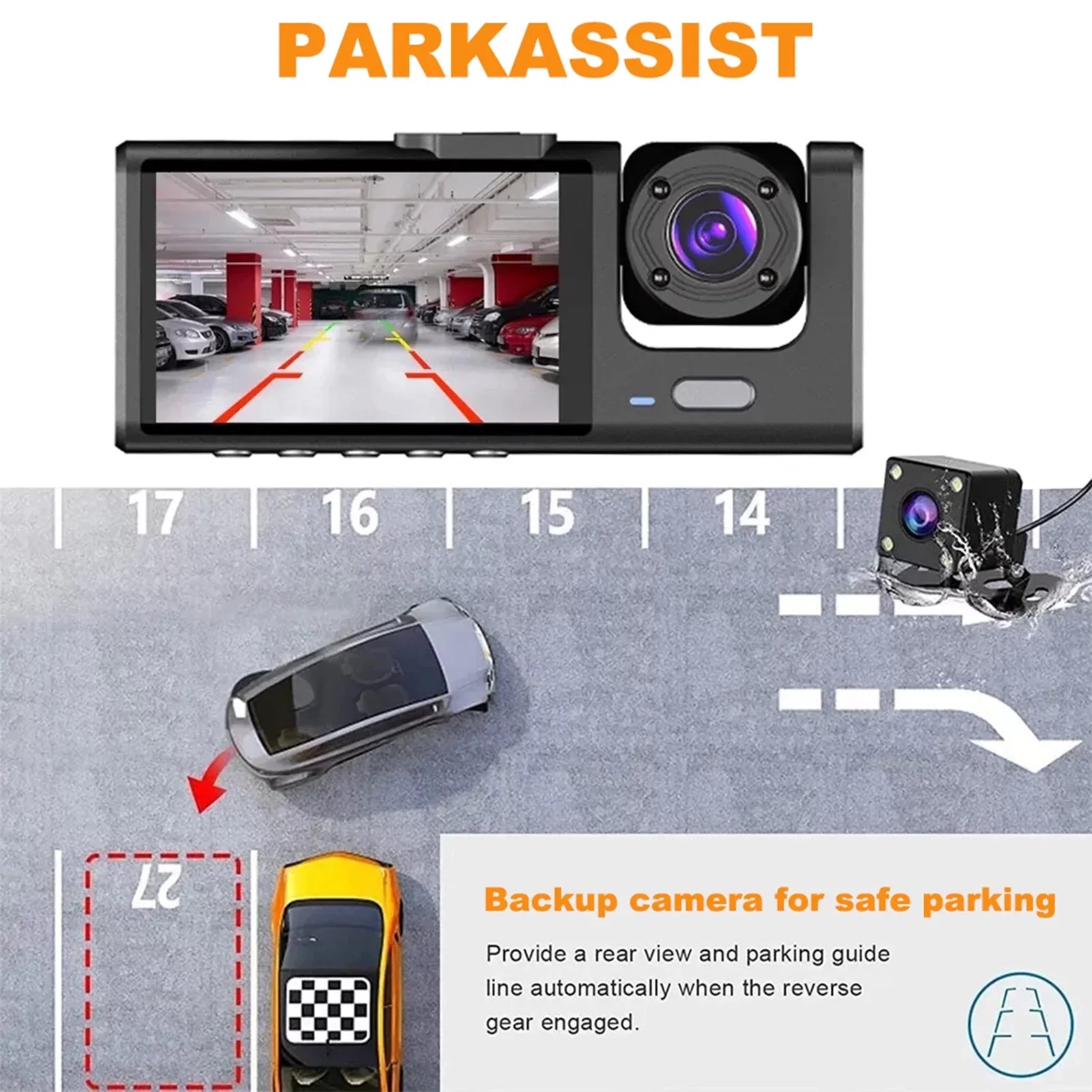 Rearview Dash Dash Cam Car Safety,3-in-1 for Mirror Moobody Safety Versatile Car Cam,1080P+720P+480p, Car