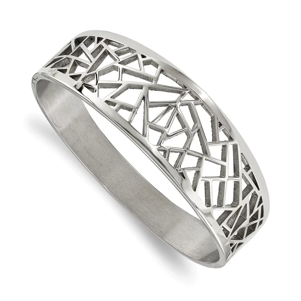 and for Steel and Cut-out Bangle; Men Teens; Polished Geometric Hinged Adults Women for Stainless