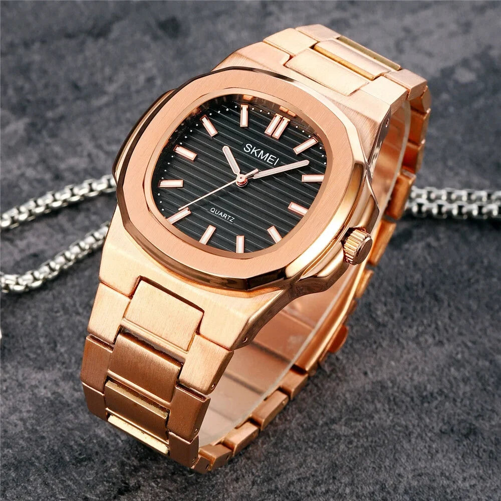 Men Wristwatch Male Luxury Gift Gold Quartz For Steel Business Watch