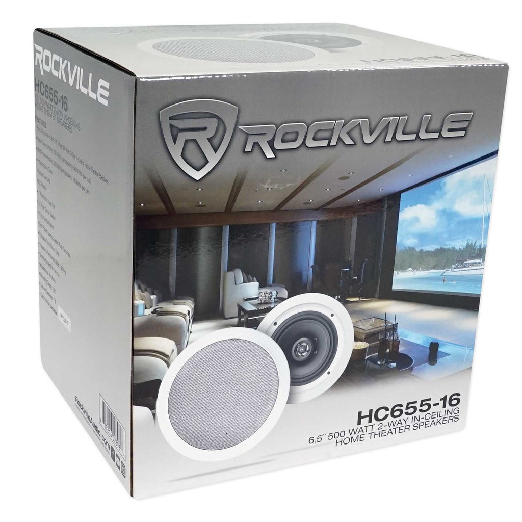 LED Receiver+(8) Ceiling 6.5" Theater Amp/Home Rockville White Speakers Tube