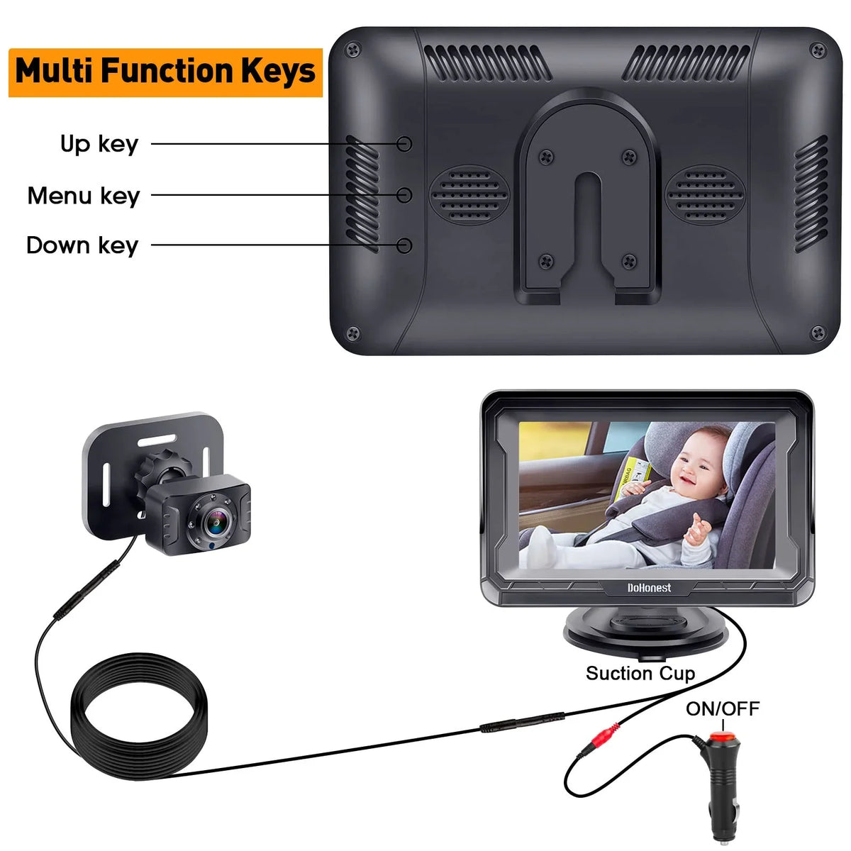 Baby Two and with -V33 Night Backseat Facing Camera Camera Plug Crystal Rear Play Rotating Camera Monitor 3 Mins 1080P: Install Car Kids Baby HD DoHonest Vision Easy 360&deg; Car