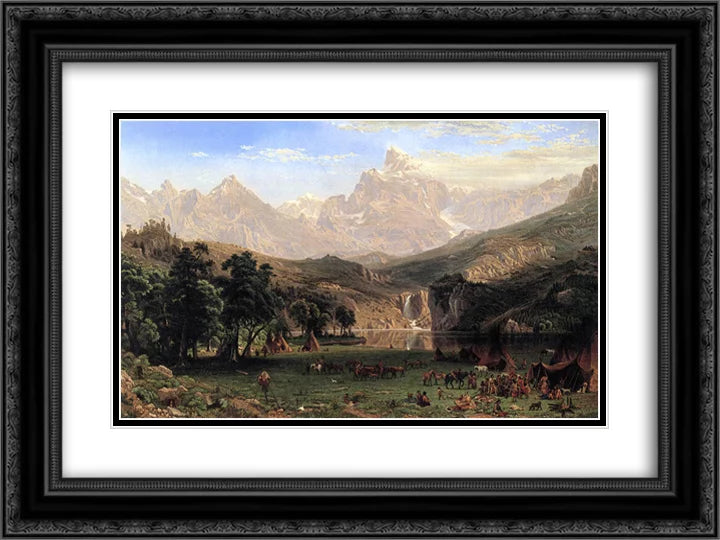 'The Mountains, Albert Print 2x Rocky Framed Bierstadt Art Ornate Landers Matted Peak' 24x18 Black