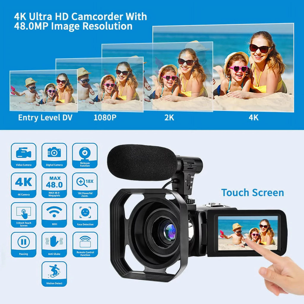 Youtube Screen Camera Camera Control 3.0" IPS Wifi 4K for Video Camera & Vlogging Camcorder 48MP Ultra Microphone HD Touch Remote Digital with