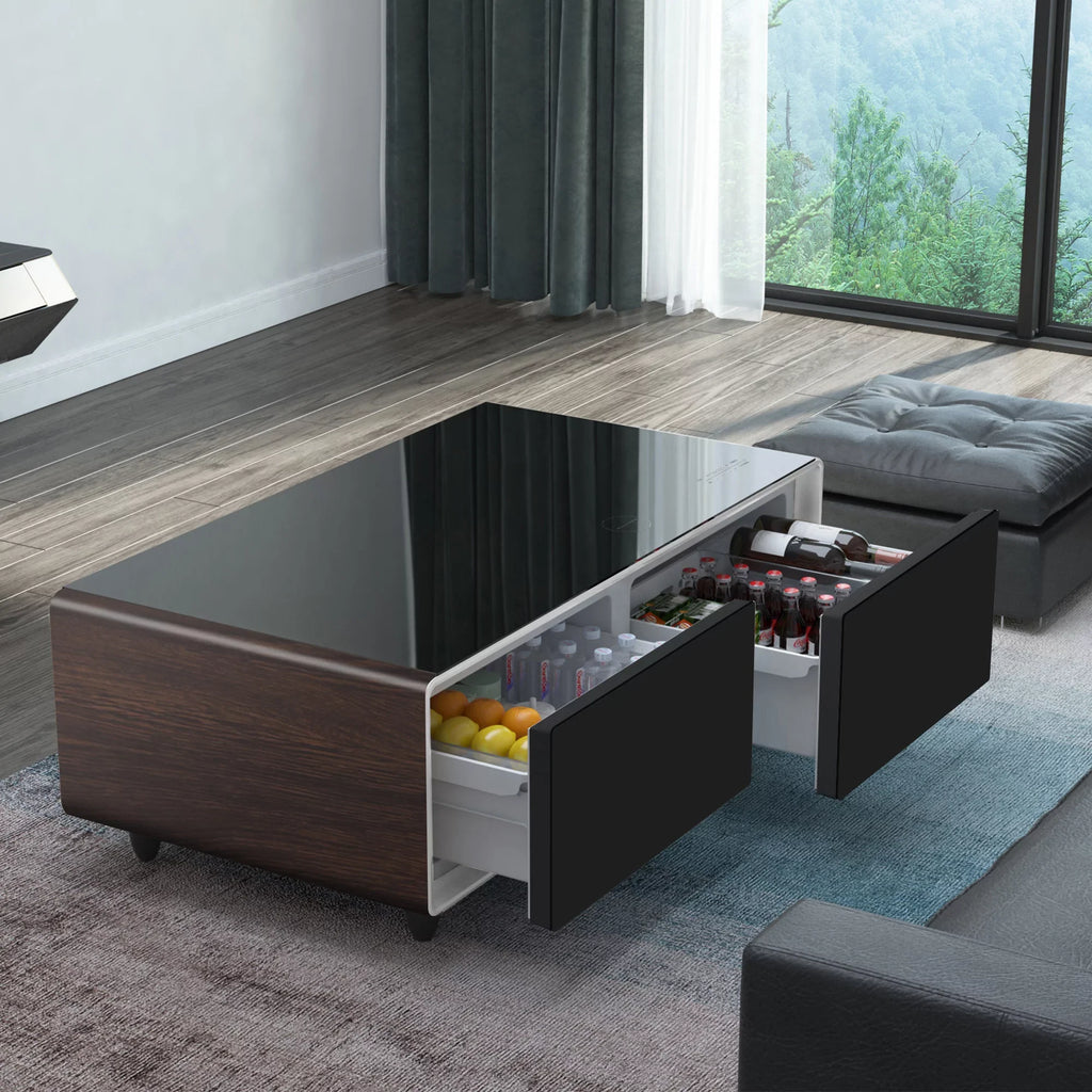 Fridge, Coffee Panel, Socket, Speaker, Atmosphere Table Smart Interface, Touch Charging Bluetooth Outlet Control with Modern Module, light, USB Wireless Power Built-in Protection, Brown