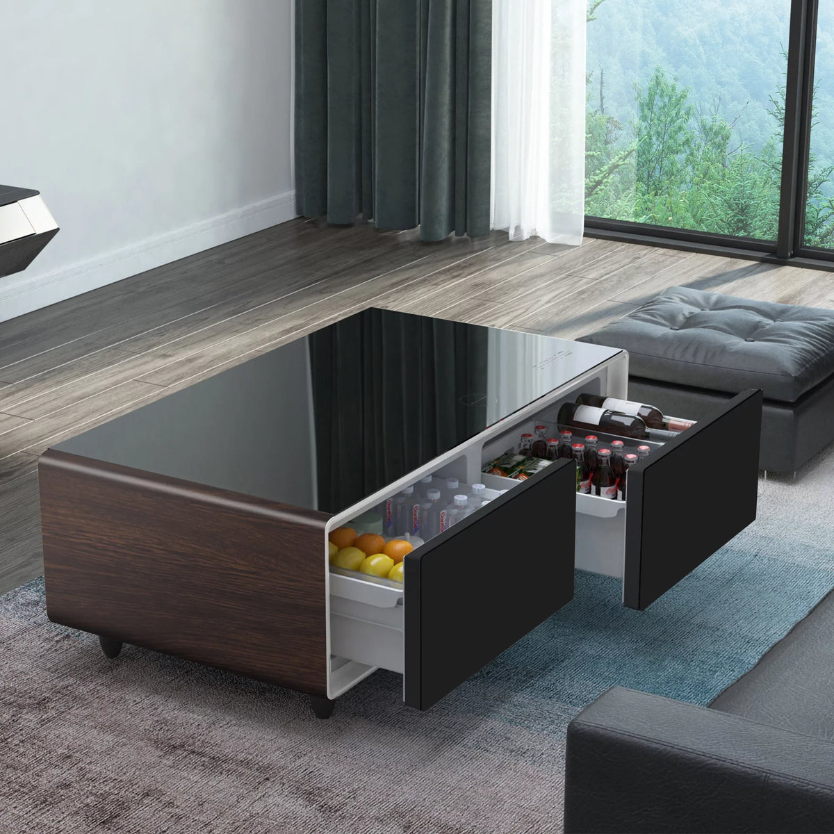 Fridge, Coffee Panel, Socket, Speaker, Atmosphere Table Smart Interface, Touch Charging Bluetooth Outlet Control with Modern Module, light, USB Wireless Power Built-in Protection, Brown