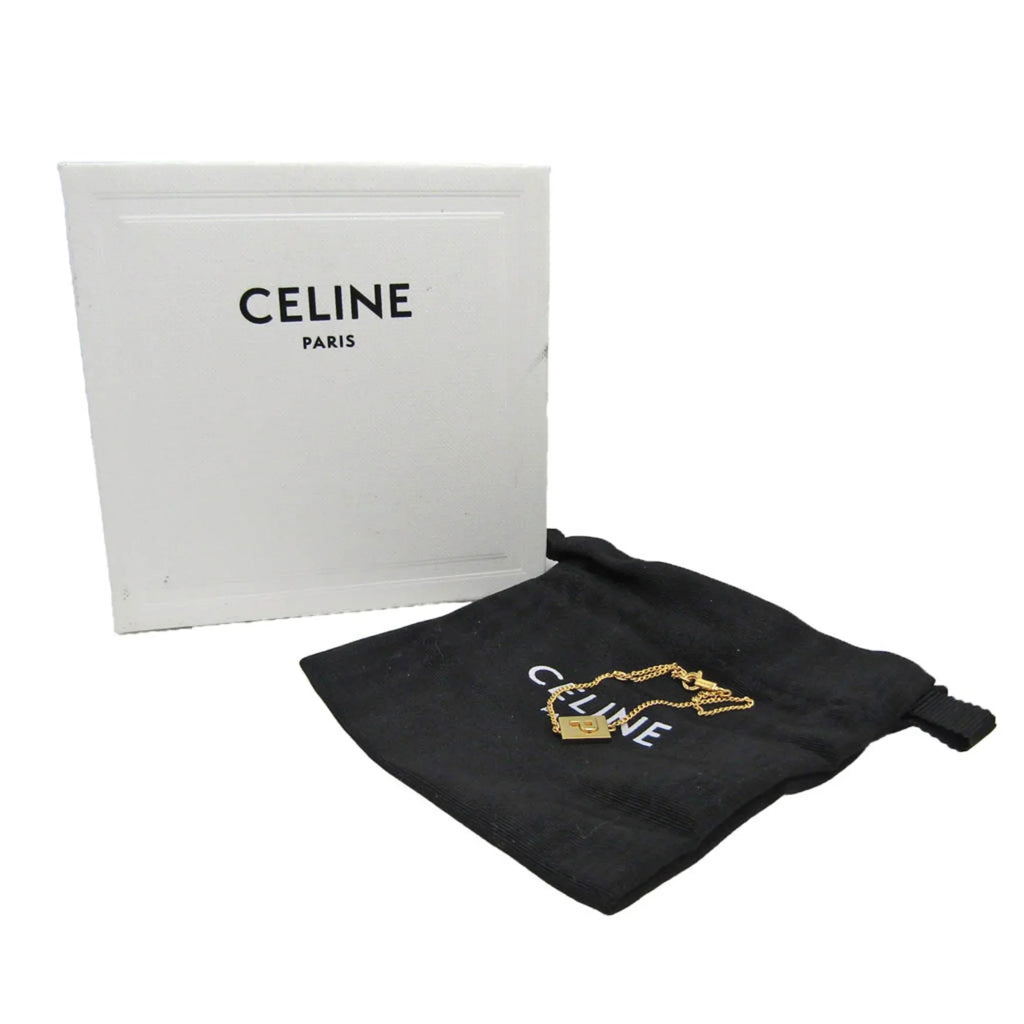 (Good) Celine Metal Pre-Owned Stone Alphabet No 46B0 Gold 6BRA P Bracelet Charm