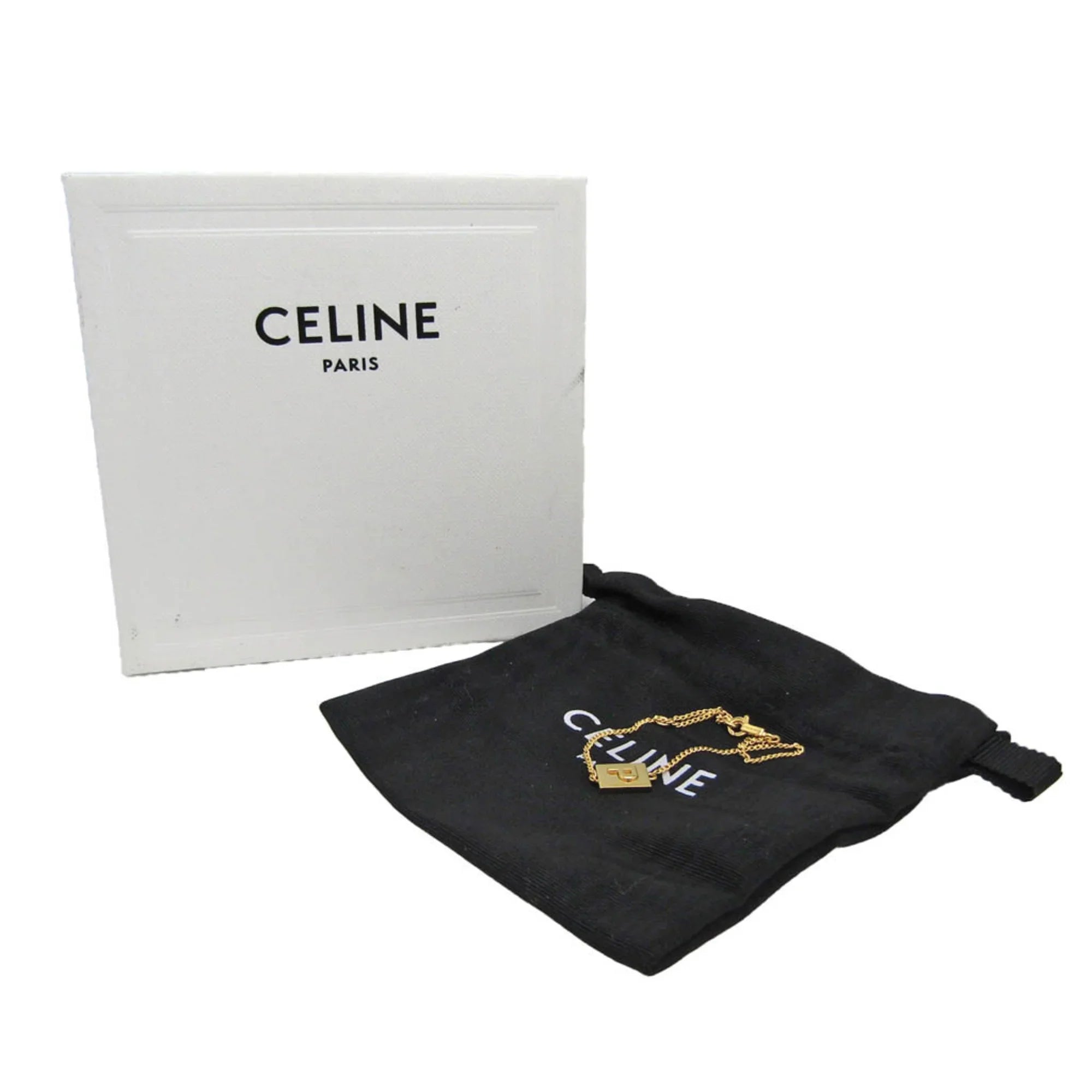 (Good) Celine Metal Pre-Owned Stone Alphabet No 46B0 Gold 6BRA P Bracelet Charm
