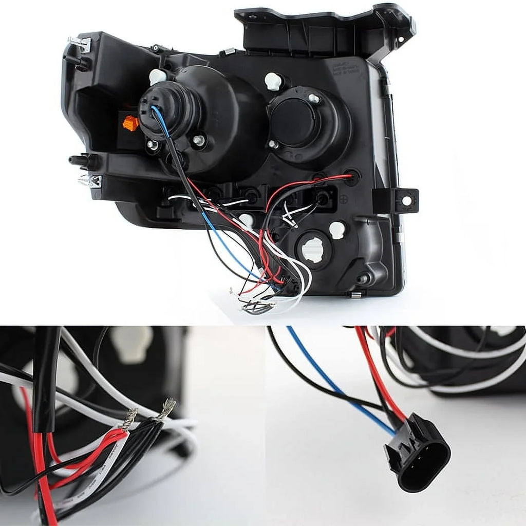 Bar] Black LED Dual Tail F150 AKKON F-150 Lamp Smoked + Smoke Halo Fits [C-Light - 2009-2014 Headlights Projector Combo