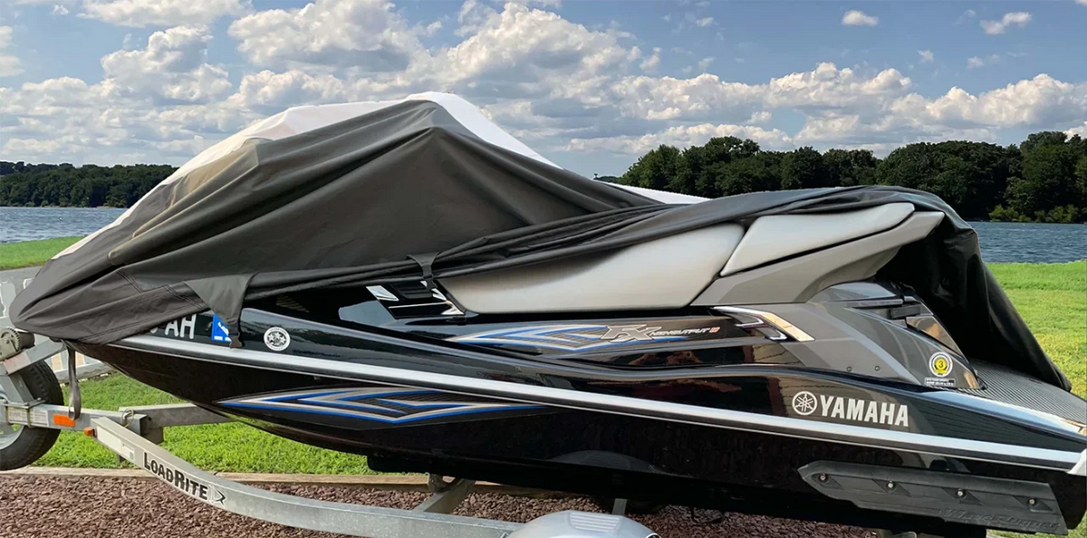 Yamaha HEAVY-DUTY JETSKI VX110 TOP Cover PWC 2005-2008 Jet Black/Grey SUPER Compatible LINE Cover THE OF Ski for