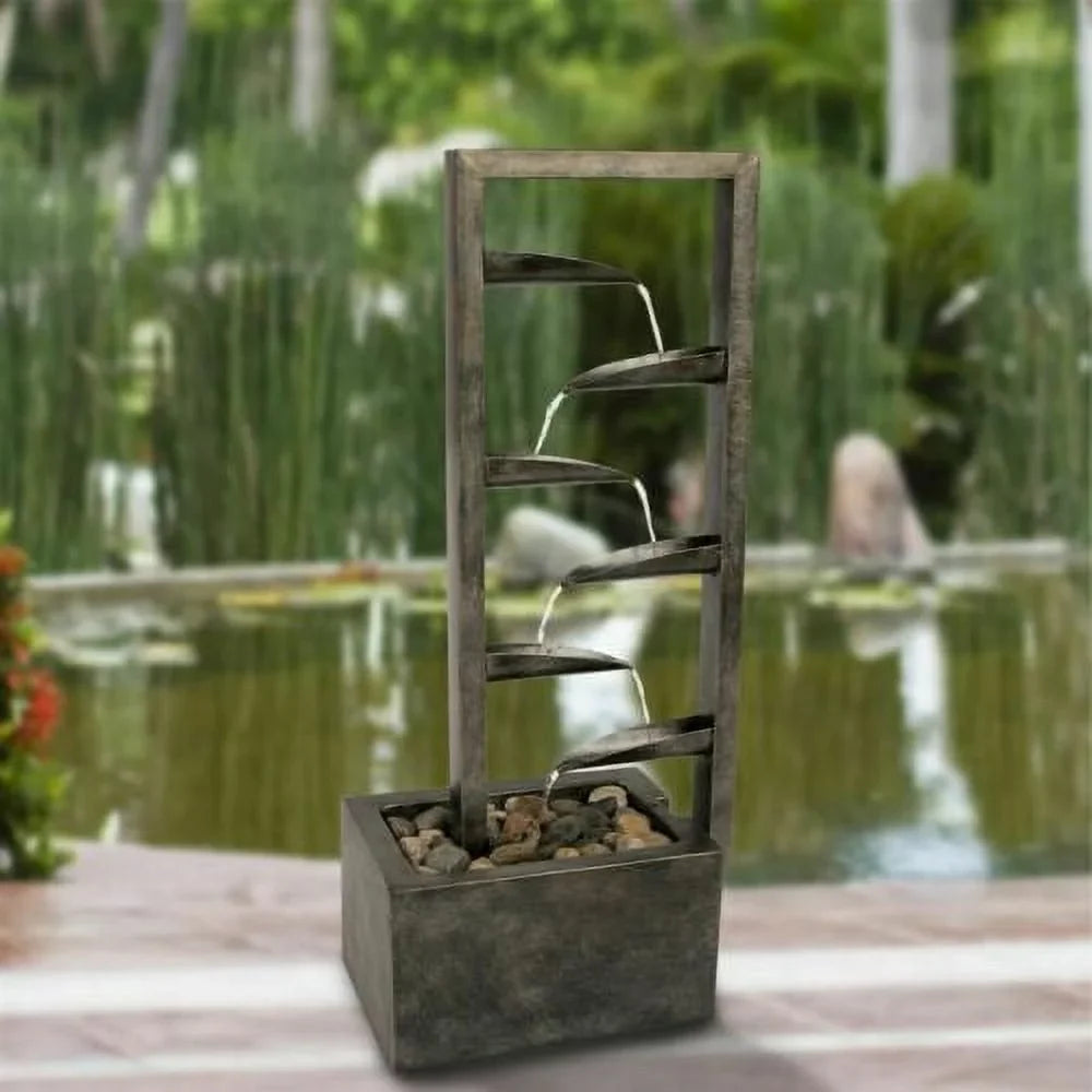 exterior Zen Waterfall Oasis Fountain 34 Inch Concrete Metal Backyard