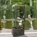 exterior Zen Waterfall Oasis Fountain 34 Inch Concrete Metal Backyard