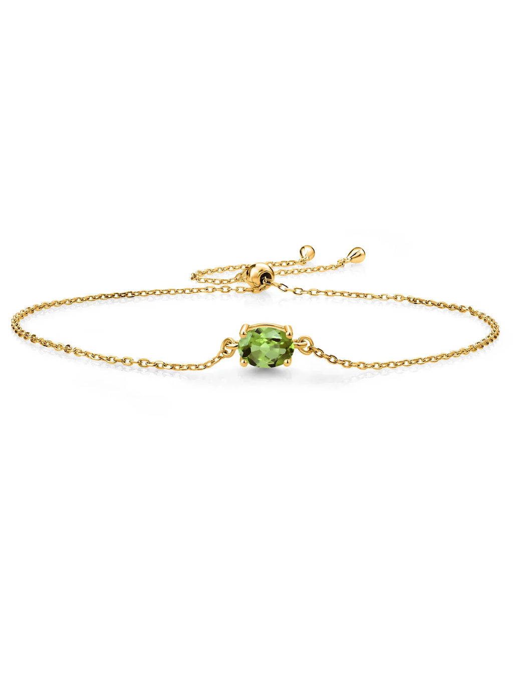 (0.90 Gem Stone 7x5mm) Silver Women Gold Bracelet King 18K Yellow Solitaire Green Plated For Peridot Cttw, Oval Cut