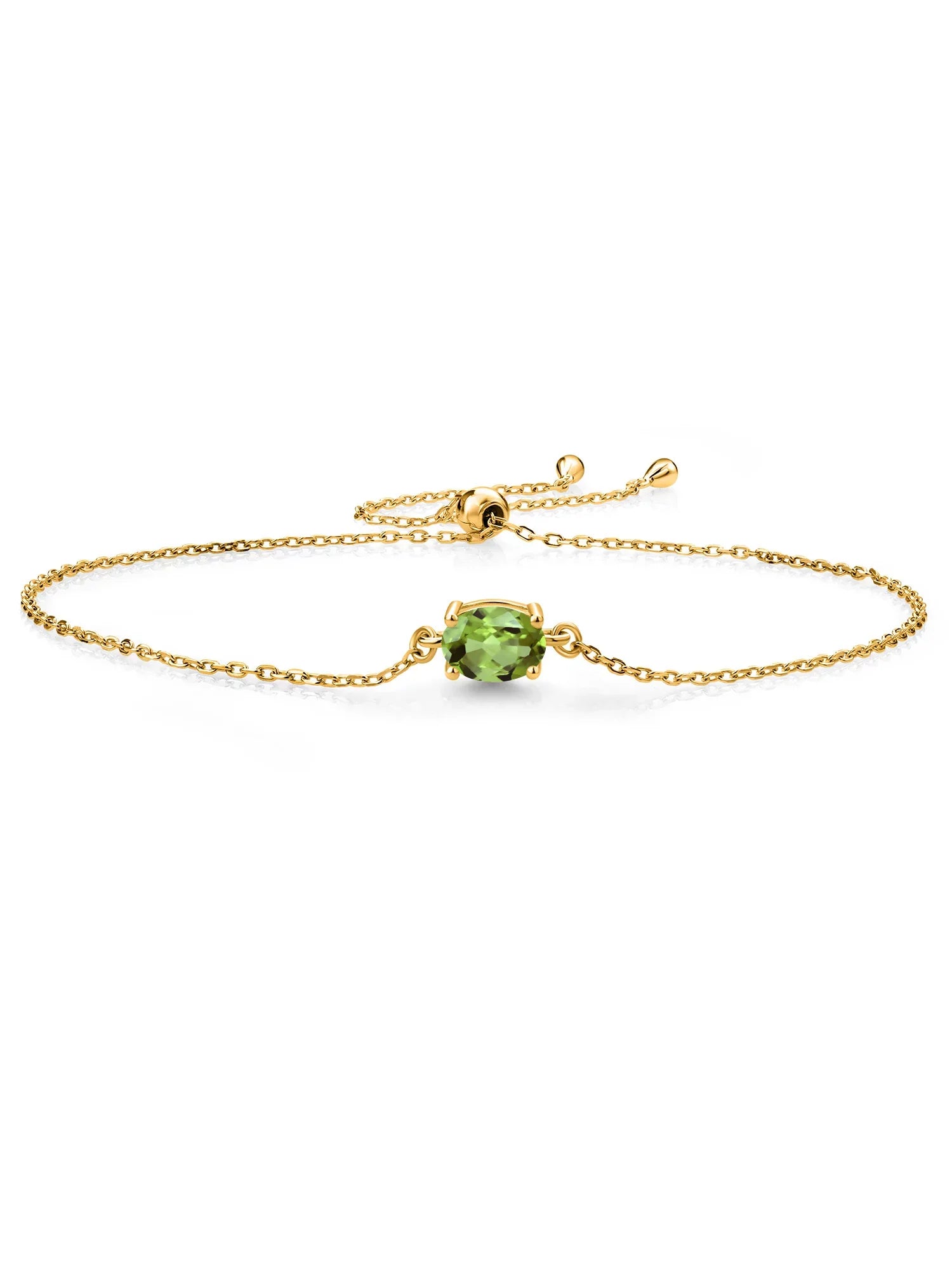 (0.90 Gem Stone 7x5mm) Silver Women Gold Bracelet King 18K Yellow Solitaire Green Plated For Peridot Cttw, Oval Cut