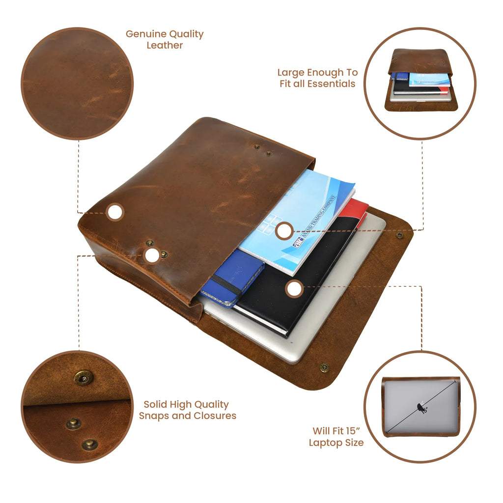 Portfolio File MacBook Case Sleeve Leather Document Grain Folder Top Holder Envelope Folio
