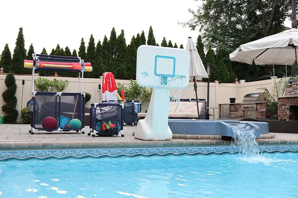 Kids Rolling H), Pool / Floats Toys, Organizer 25" x 28" Balls Storage Height, Noodles and Mesh Bin, 563009 L (43" Equipment design Large, W Blue x White Holder,