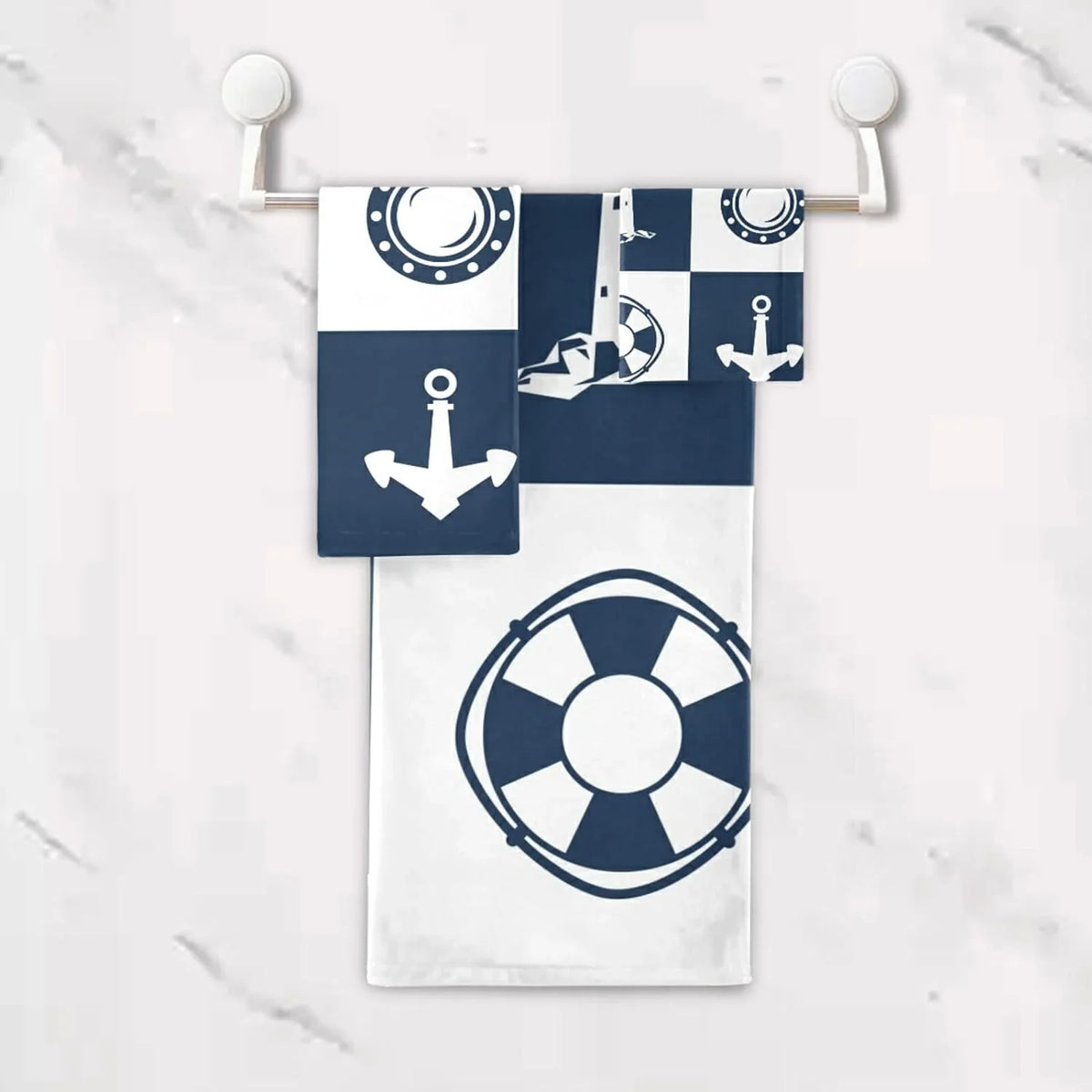 Bathroom Bath Lighthouse GZHJMY Anchor Vessel 3 Towels for Soft Hand Towel Piece Sailing Fingertip Absorbent Cotton Towels Decorative Checked Sets