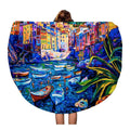 Beach Circle Town Blanket Travel 60 Tapestry Throw Canvas Towel SIDONKU Beach Painting Boats Round Mat inch on Towels Circular Original Old and Oil