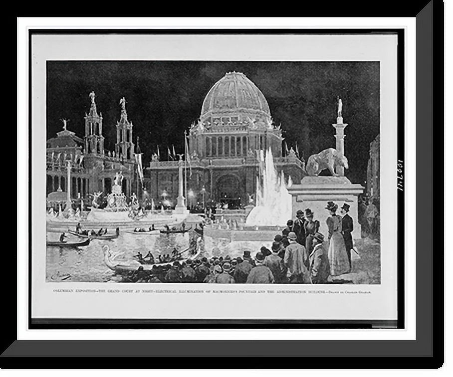 illumination by grand Charles at Exposition. of court Framed and MacMonnies's Print, x Historic night. administration Columbian fountain building.drawn the 17-7/8" electrical Graham., 21-7/8" the