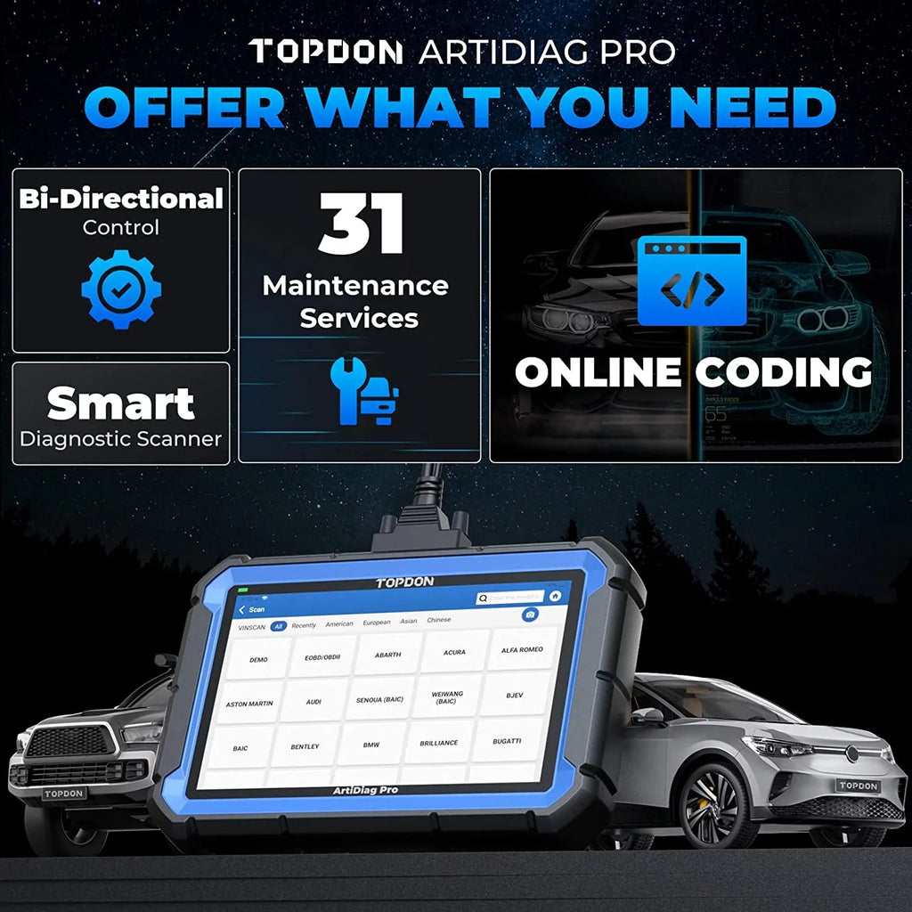 Diagnostic OBD2 Scan 31+Maintenance Scanner 2-Year ArtiDiag Pro OE-Level Systems Free Tool, Online-Coding Update TOPDON Full & Diagnosis, Car