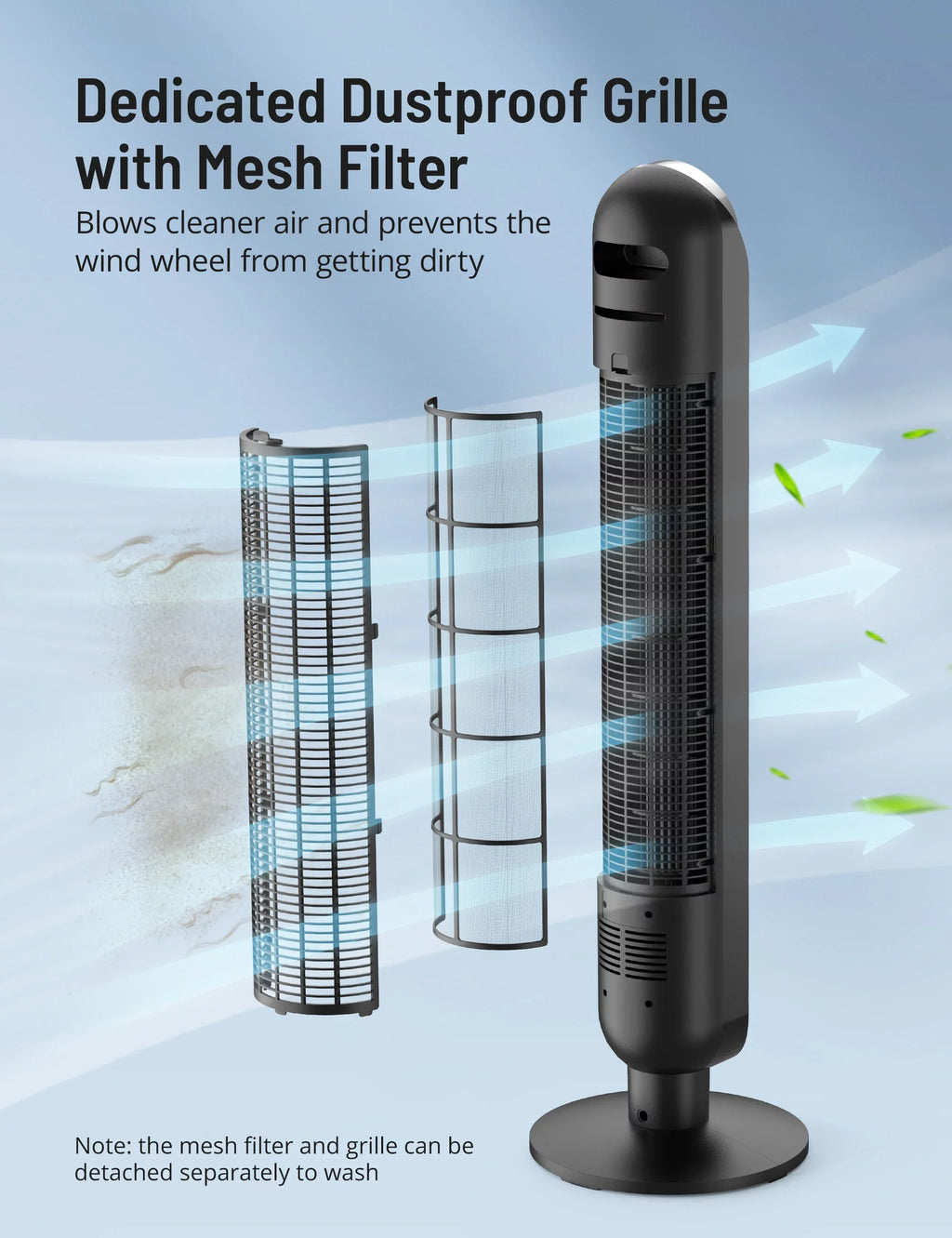 Oscillating Fan, Fan 12H Speeds, for Filter, Remote, Fan Tower Bladeless 120° TaoTronics Office 42" Fan, Standing 12 with Modes, Timer, Home, Dustproof Mesh 4