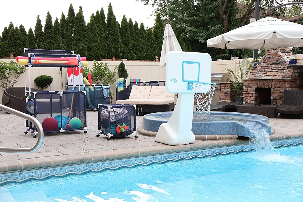 Kids Rolling H), Pool / Floats Toys, Organizer 25" x 28" Balls Storage Height, Noodles and Mesh Bin, 563009 L (43" Equipment design Large, W Blue x White Holder,