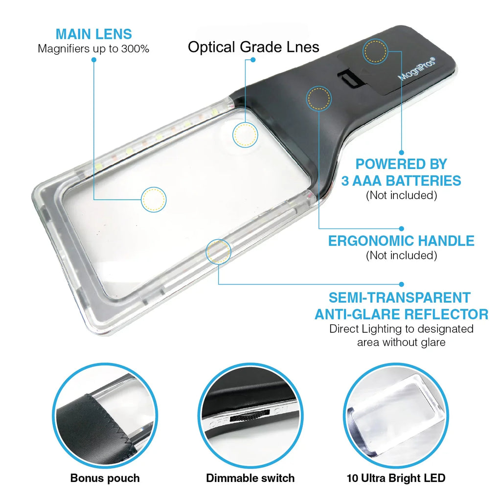 Fonts, Dimmable for & Large Vision with Fully Lit Viewing Low Small Degeneration [10 Glass LEDs]-Evenly 4X Macular Best Anti-Glare Area-The Magnifying Reading Lighted Seniors, Magnifier