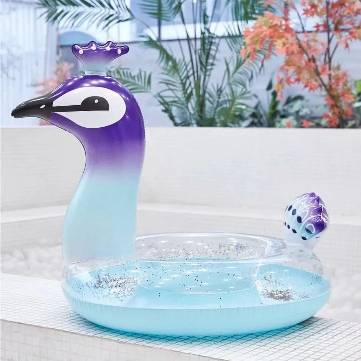 Fun Beach Floaties Peacock Inch Tube, for Kids Pool PVC Toys Ring Decoration Designed with Glitter | Swim Raft Fast Yayle Float Party Valves Inflatable Lounge 48