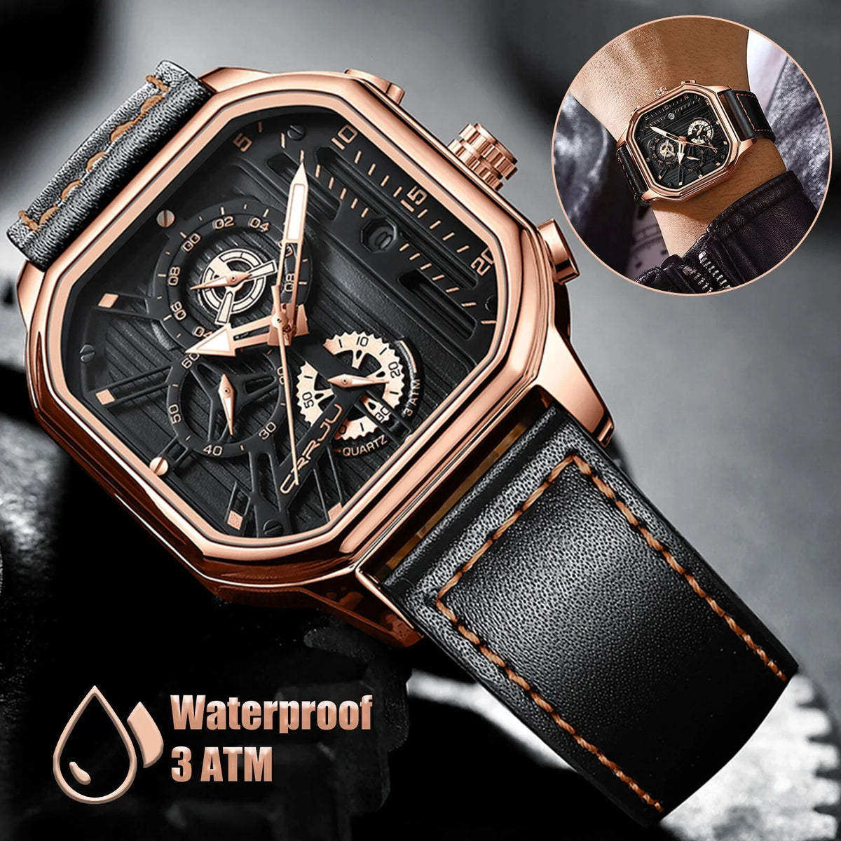 Quartz Business Leather Men's Chronograph Waterproof Date Luxury Watch Luminous