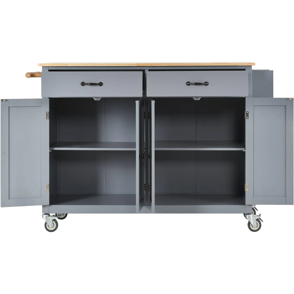 Wood Wheels Granite Grey Cart and Island Top Solid - Blue Kitchen Locking with