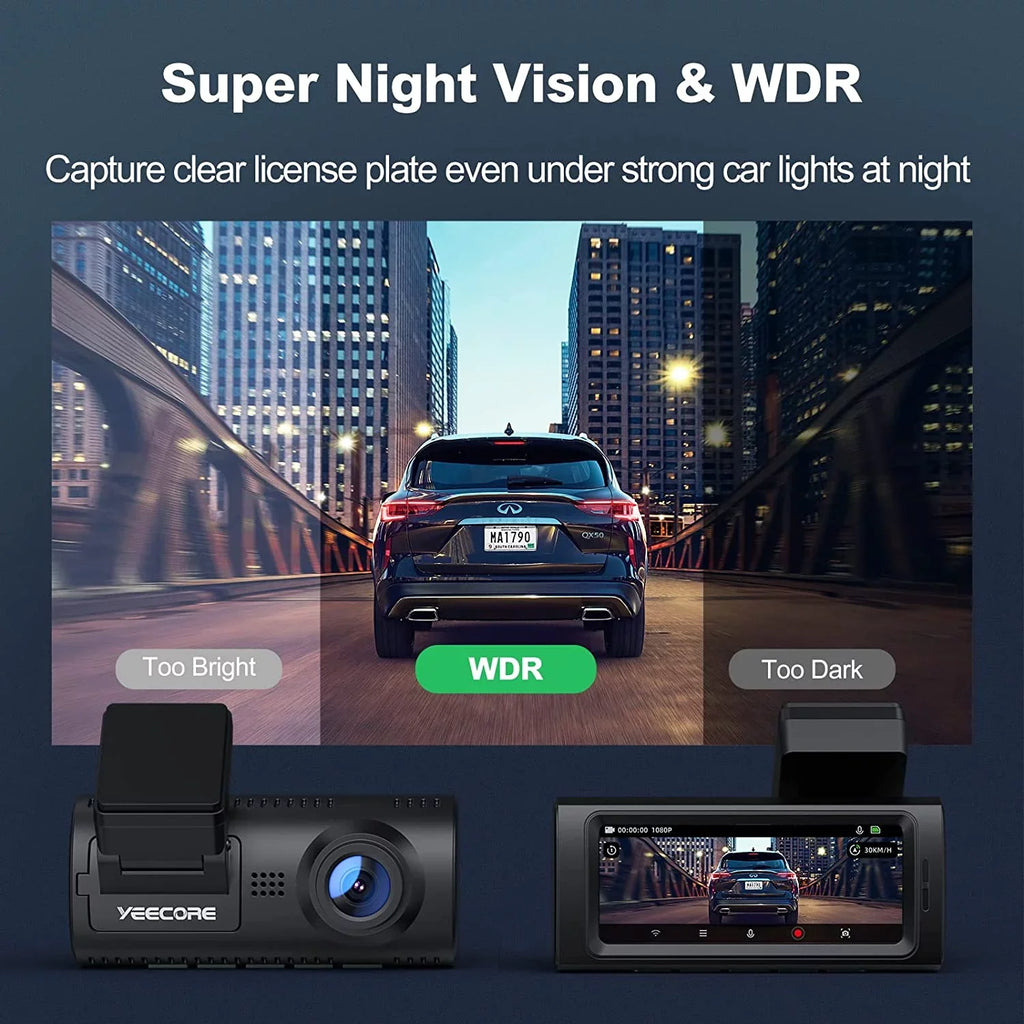 Night Camera Cars G-Sensor, Mount, Cam Vision, Rear, and D32 Dam, WiFi Dash Mode, Super Record Yeecore Built-in App Portable Parking Control, Dash Dash Front Magnetic Accident 2.5K+1080P for Dual GPS,