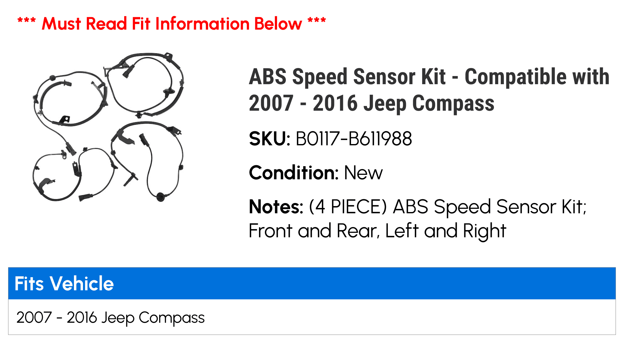 2016 2010 2008 Sensor with 2011 2012 Compass 2015 2013 2007 - ABS 2009 Compatible Jeep Speed - 2014 Kit