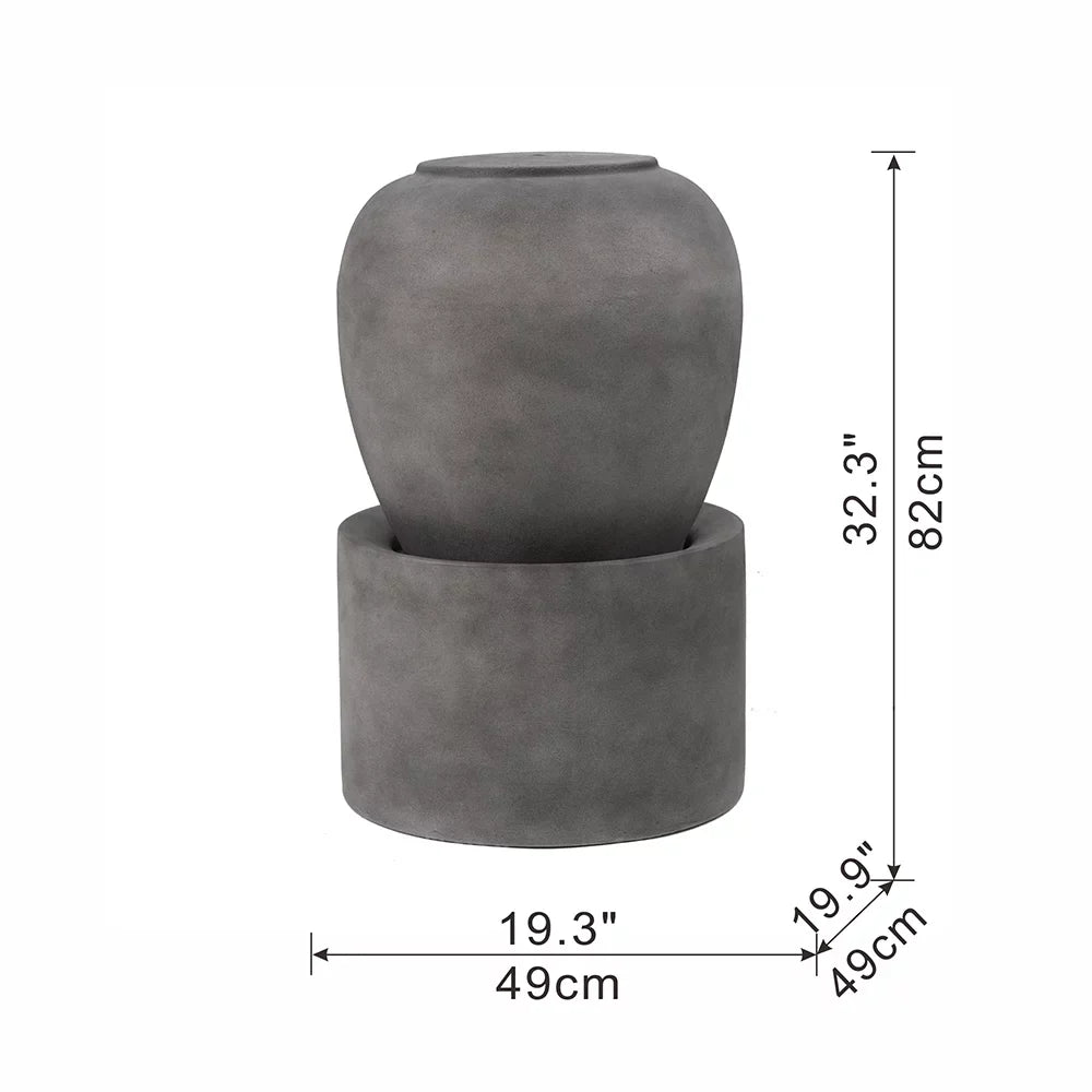 & Cement Home For Design Antique exterior Patio Heavy Lawn, Gray, Cute Urn 19.5x19.5x32.5" Unique Deck liquid Garden, feature Fountain