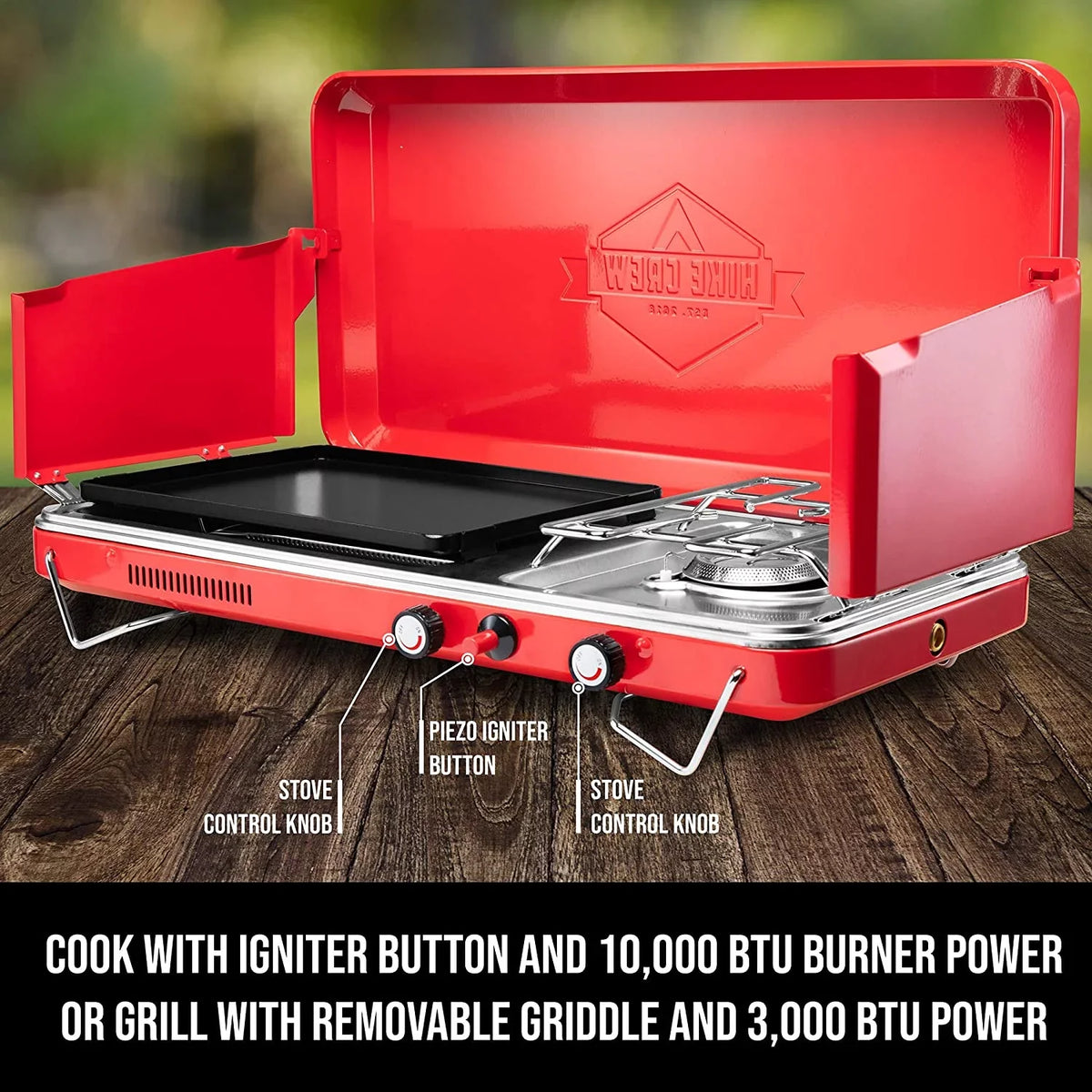 Hike Gas Camping Portable Crew, 2 2in1 Grill/Stove, Burners Propane Stove,