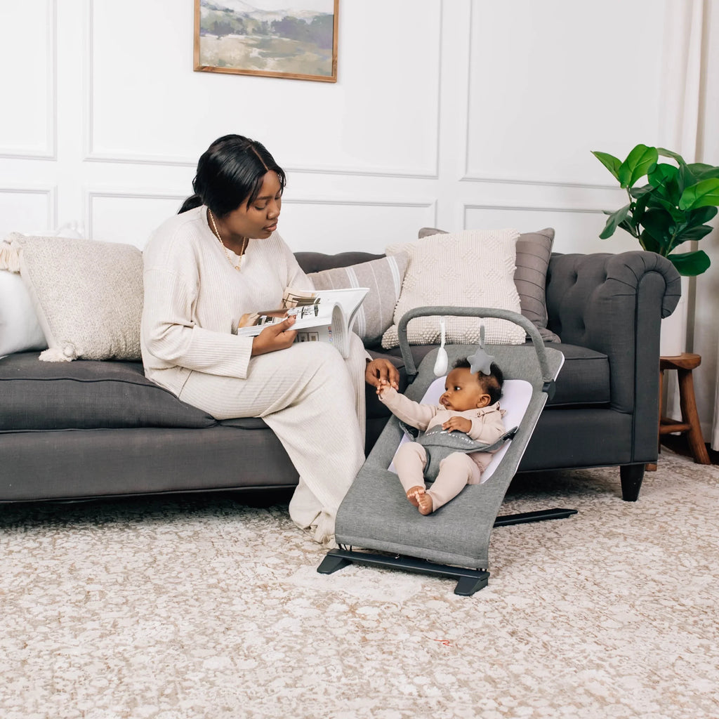 Baby Charcoal Portable 0-6 Deluxe Delight for Tweed Months, Bouncer, Baby Infants Alpine