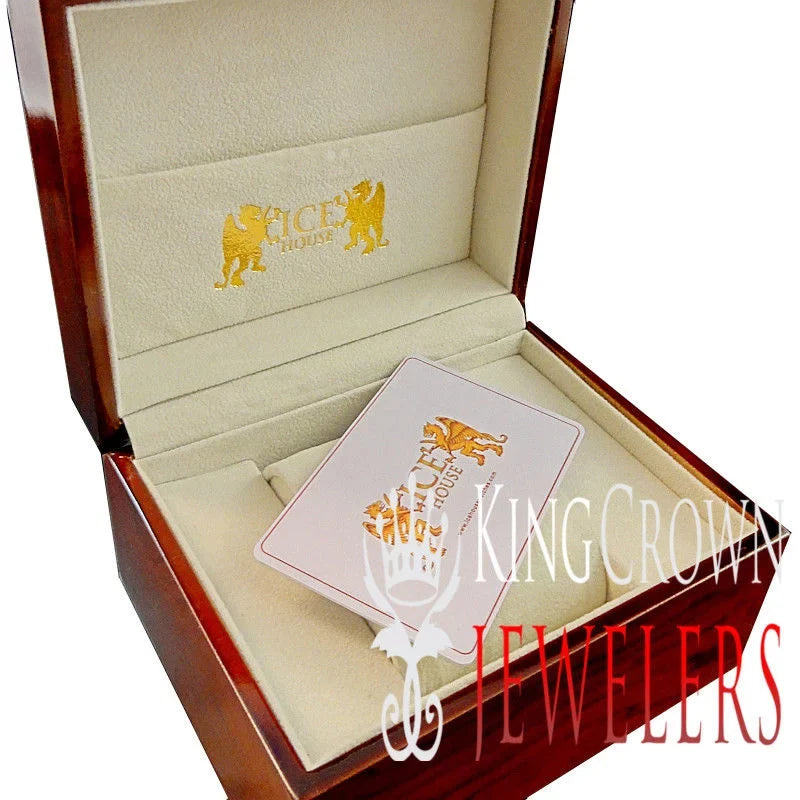 Iced Tone Bezel 14k Real Rose Diamond Face Big Out Flower Khronos W/Date Full Band Men's Gold Watch