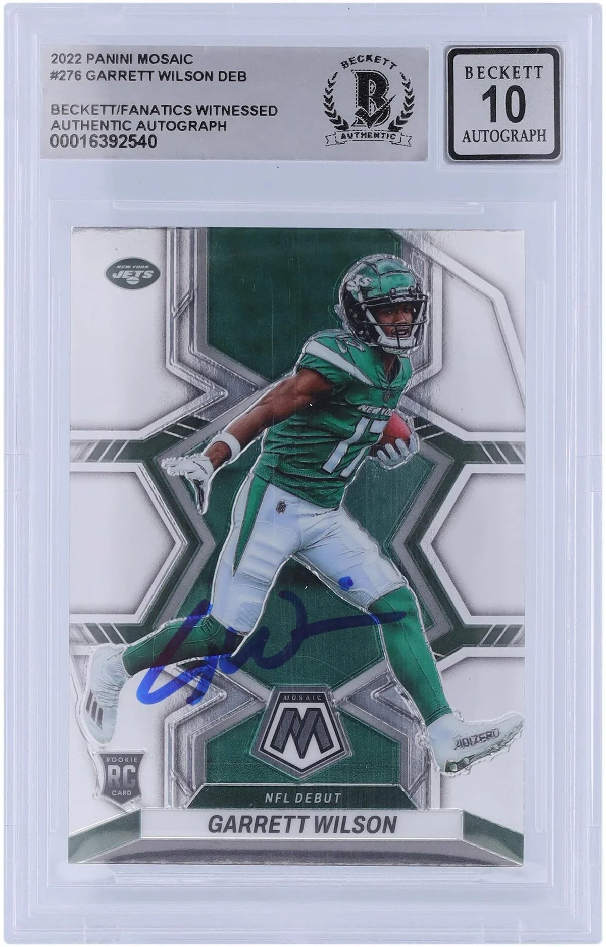 Autographed 2022 Card Jets Wilson - Panini New Fanatics Fanatics Authenticated Mosaic York Debut #276 Certified Garrett 10 Rookie Witnessed NFL Beckett Authentic