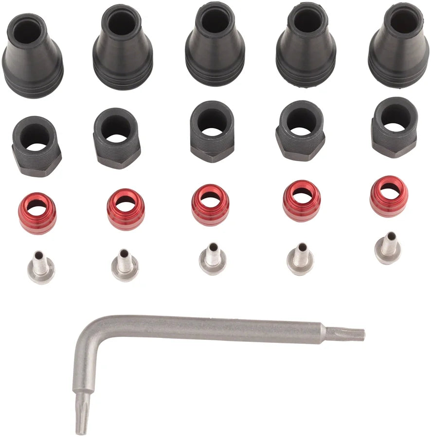 Brake Red/Force Boots, 5 2-Pc Hose Compression Kit Disc Comp Hose Nuts, Barbs, 5 Red Threaded SRAM Fitting - AXS 5