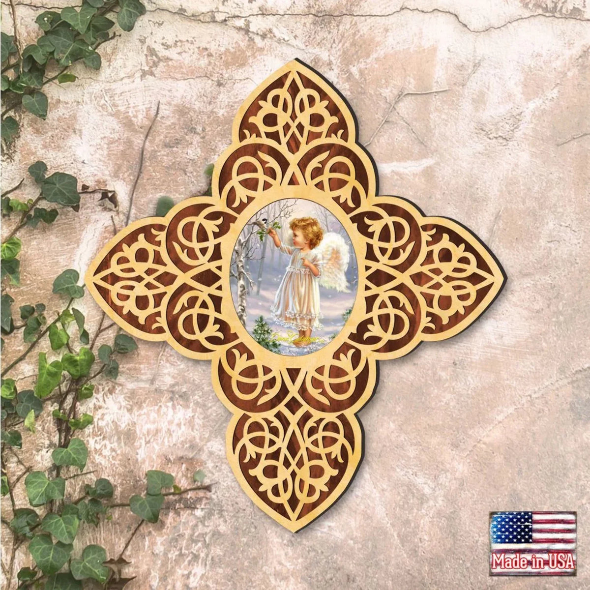 | Inspirational Icon by Gelsinger - Wooden 88482-DG D�cor Angel Cross D. Girl Filigree
