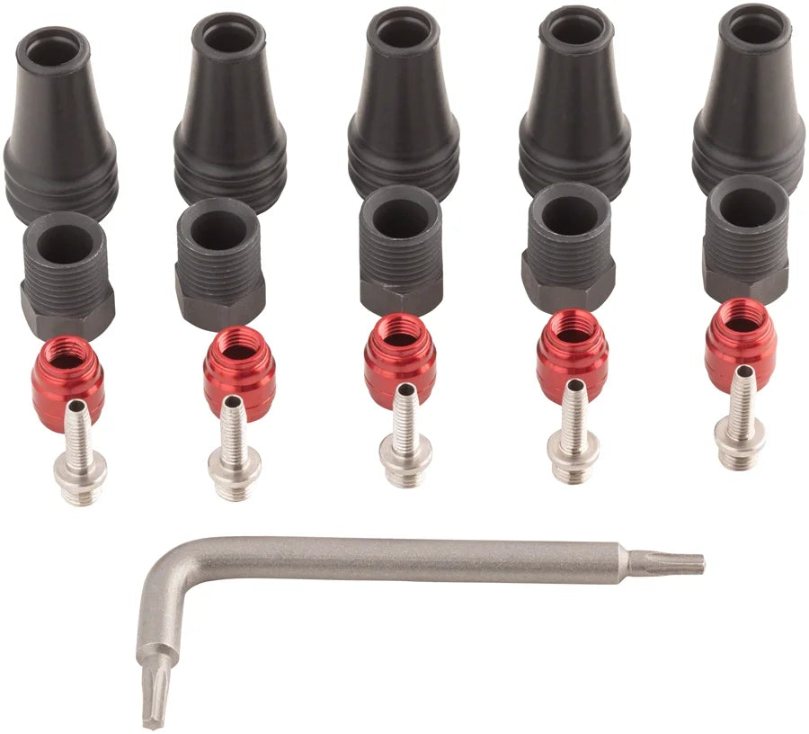 Brake Red/Force Boots, 5 2-Pc Hose Compression Kit Disc Comp Hose Nuts, Barbs, 5 Red Threaded SRAM Fitting - AXS 5