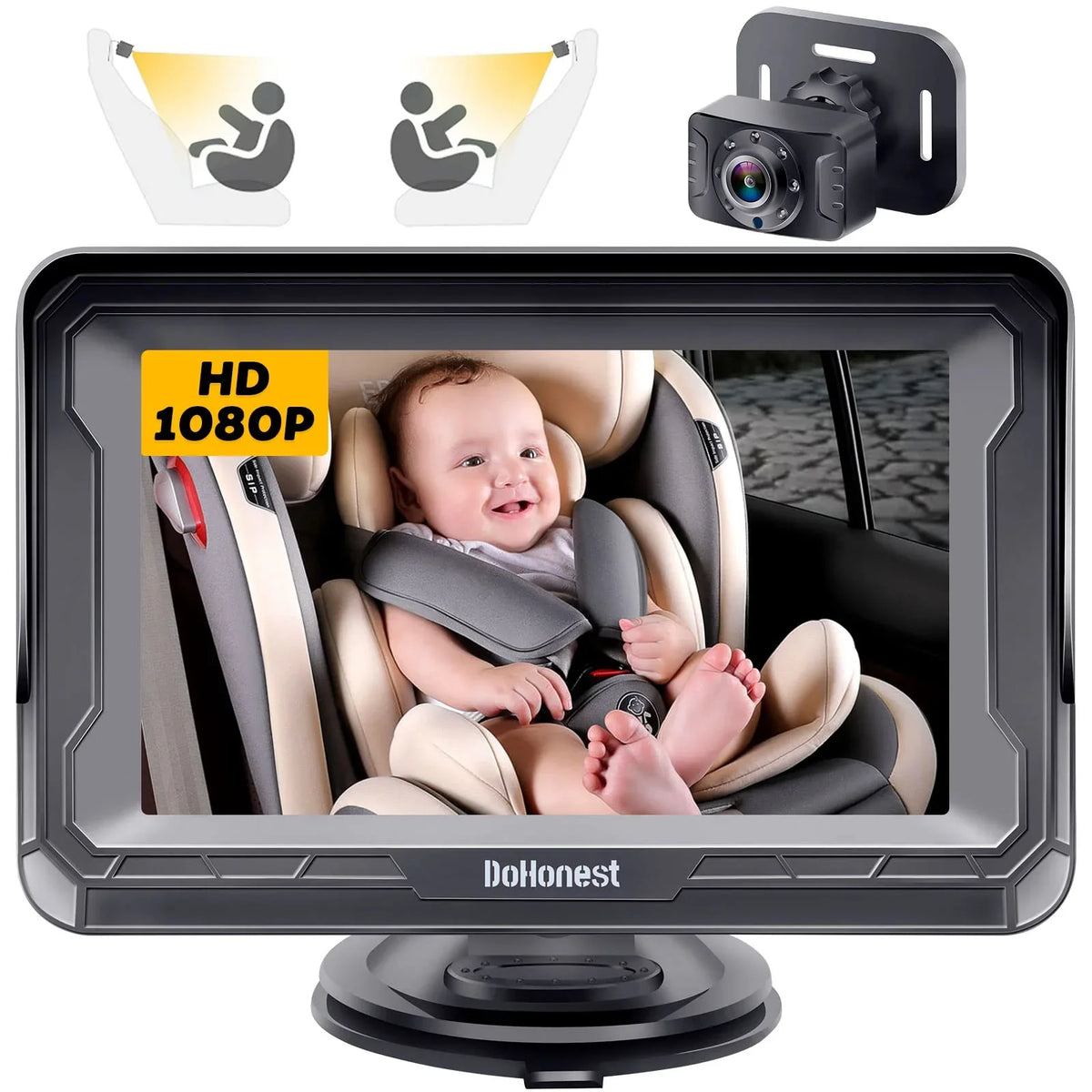 Baby Two and with -V33 Night Backseat Facing Camera Camera Plug Crystal Rear Play Rotating Camera Monitor 3 Mins 1080P: Install Car Kids Baby HD DoHonest Vision Easy 360&deg; Car