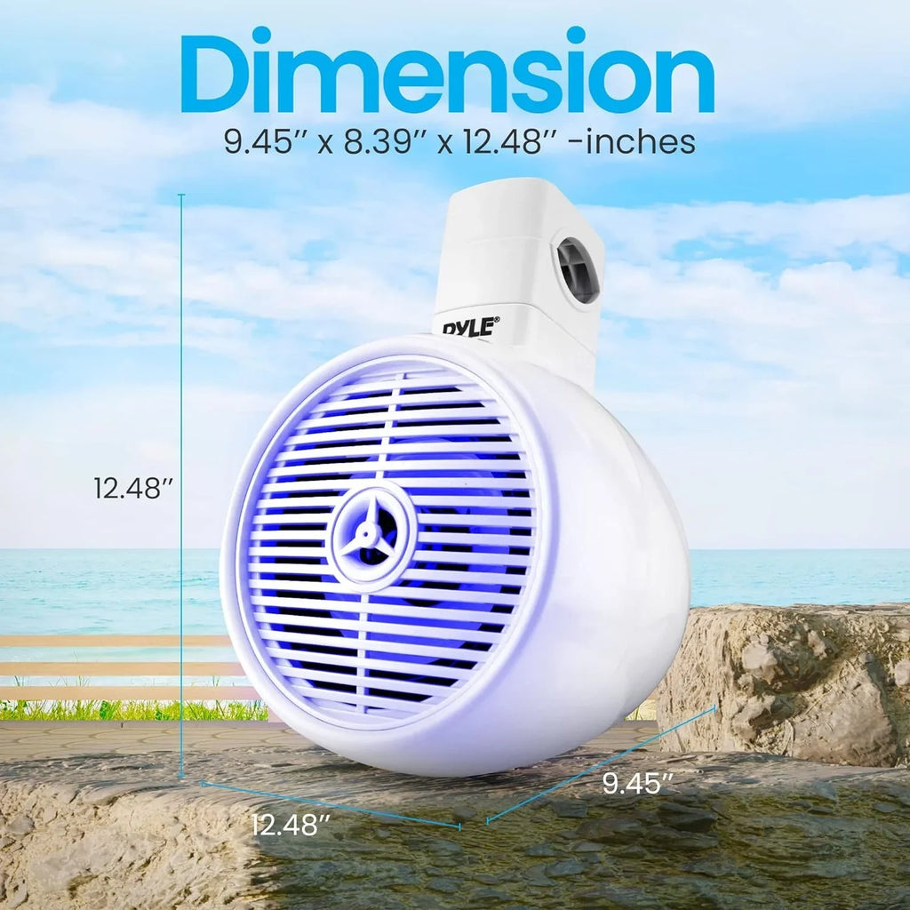 Speaker White Speaker PLMRWKBT65WT Single Mini Bluetooth liquid Marine Built-in System 2-Way Lights, Box LED with Resistant - 6.5" Wakeboard