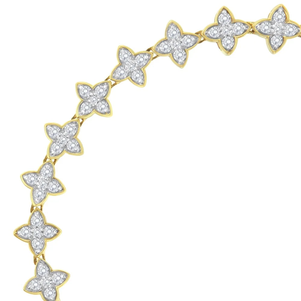I1-I2 Diamond Gold Round-Cut Bracelet (J-K - 2.0 10K 4 Clover Link Color, cttw Clarity) 7.25" Yellow Leaf