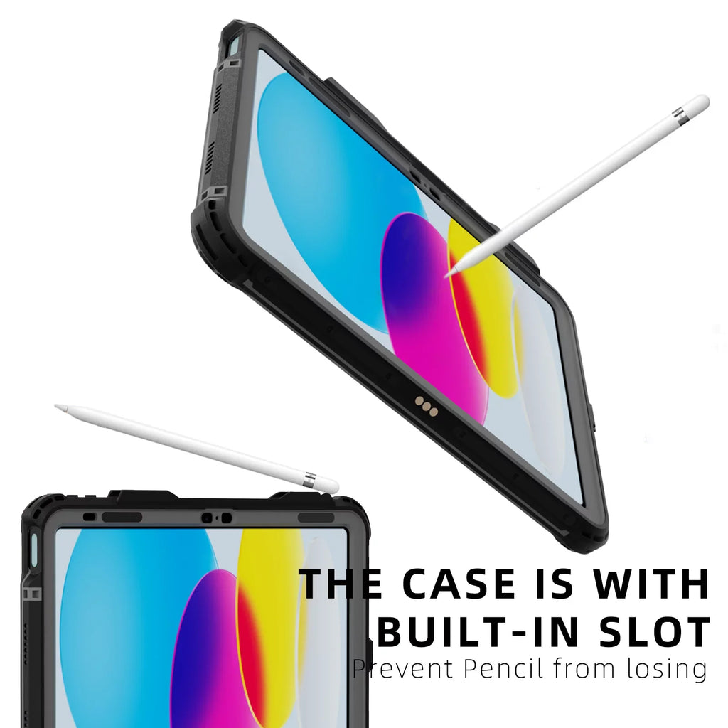 Dustproof Genetation 10th for Underwater Kickstand Pencil IP68 with Case Strap iPad Swivel Rugged Protective (2022) 10.9" Waterproof Shockproof Holder Bracket K-Lion Case Protector Screen Carrying