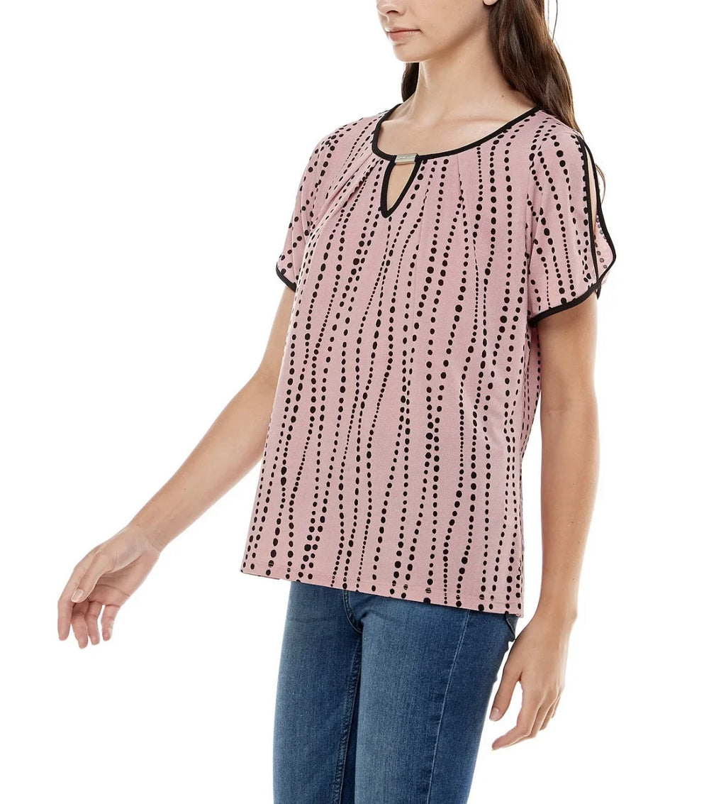 Sleeve Vittadini Adrienne Contrast dimension Keyhole Women's XL Split Binding and Top