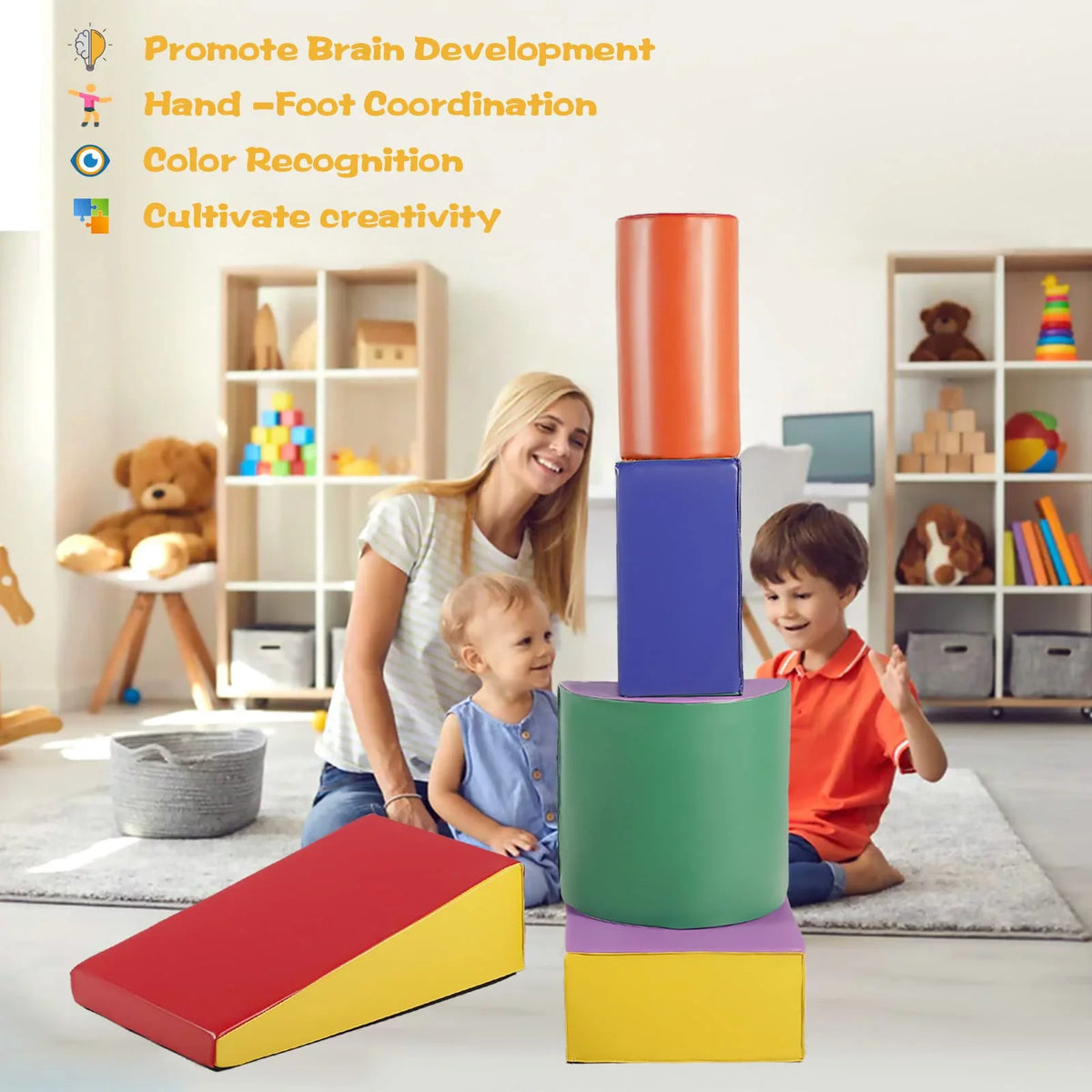 Yellow Climb Toddler, and Toy AILEEKISS 5Pcs Baby Blocks & for Indoor, Foam Crawl Climb Red Soft Set